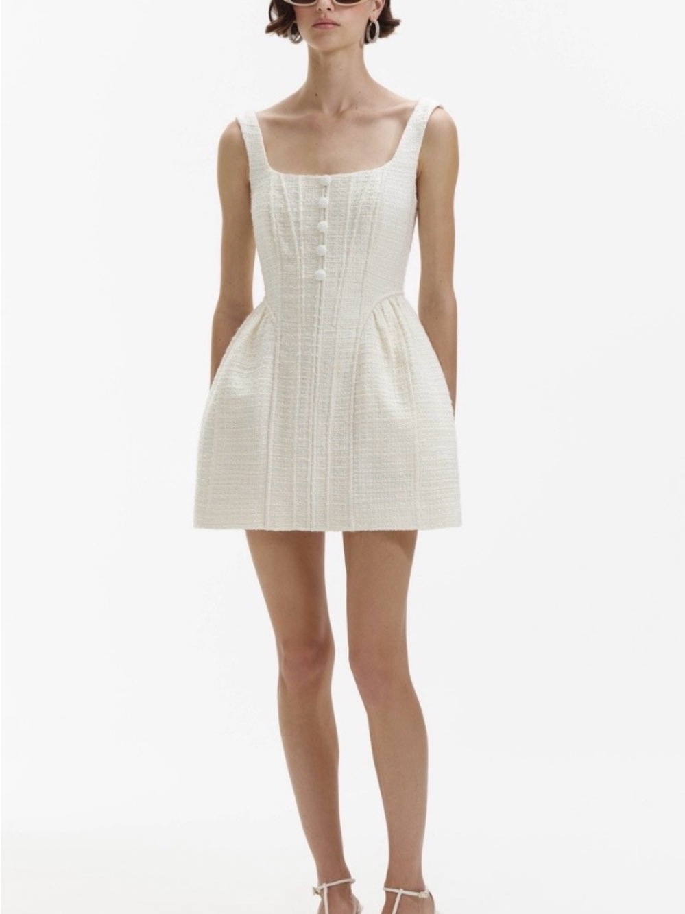 NWT Self-Portrait Cream White Boucle Mini Dress